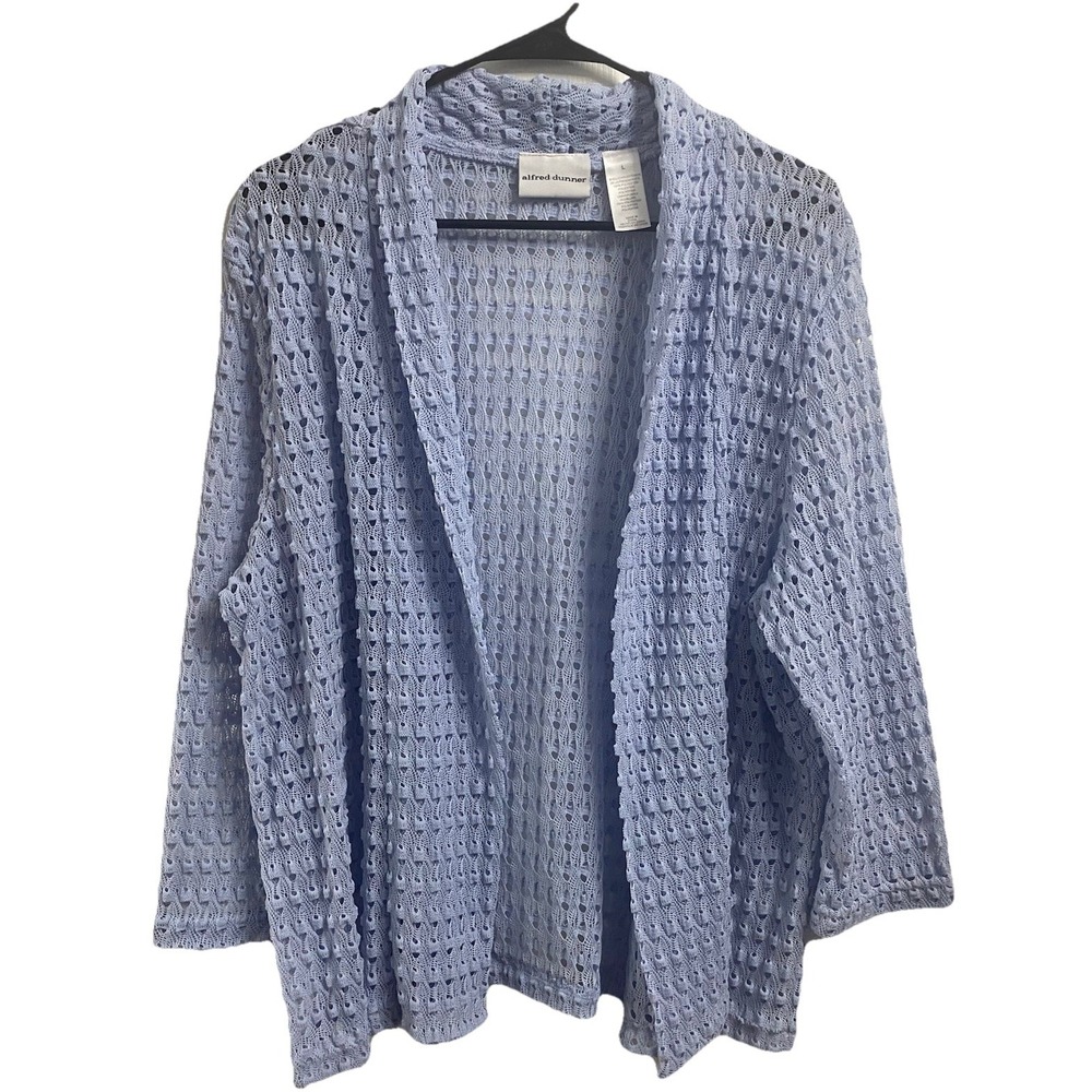 Alfred Dunner Womens Open‎ Front Light Blue Cardigan Blazer  Lightweight Sz. L